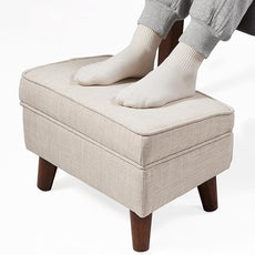 Ottoman Foot Rest, Small Footstool Ottoman with Storage, Modern Foot Stool with Adjustable Lid and Sturdy Wood Legs for Living Room, Bedroom, Couch, Enterway (Beige)