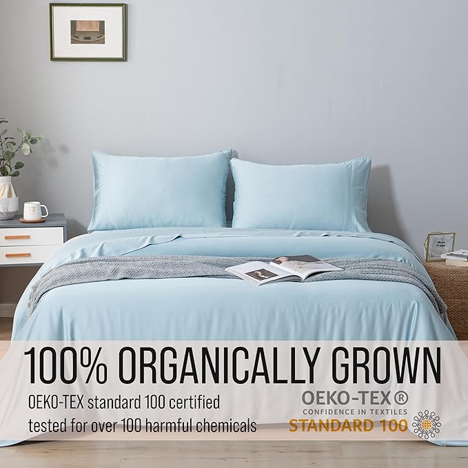 Bella Coterie Luxury Bamboo Viscose Split King Size Sheet Set | 2 Fitted Sheets for Sleep Number & Adjustable Beds | 100% Organically Grown | Cooling & Ultra Soft | 18” Deep Pocket [Coastal Blue]