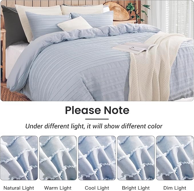 NEXHOME PRO Duvet Cover King Size, Blue 3 Pieces Boho Tufted Duvet Cover Set, Soft and Lightweight Microfiber Comforter Cover Set for All Season (Blue King, 104 x 90)-No Comforter