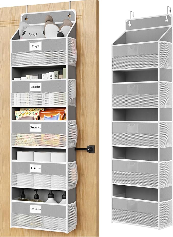 Over The Door Organizer Hanging, 5 Shelf Behind The Doors Storage, Pantry Door Organizer, Closet Organizers for Bedroom and Nursery (Grey)