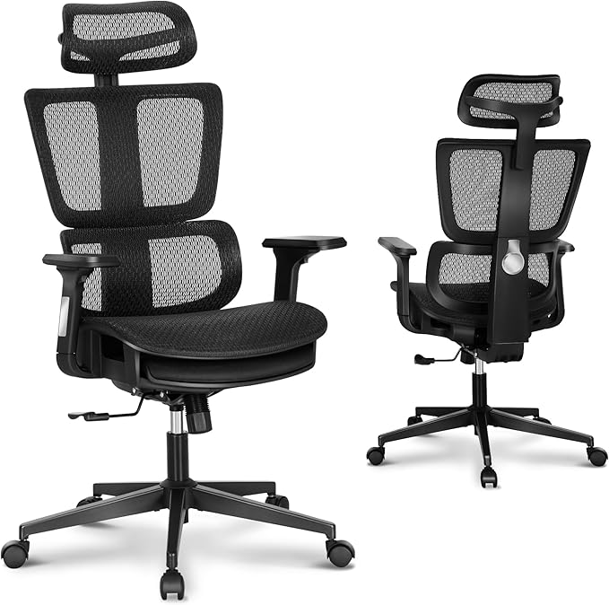 ALPHA HOME Ergonomic Office Chair with footrest, High-Back Mesh Computer Chair with Lumbar Support, Adjustable Height&Headrest&Flip-up Armrest, 360° Swivel Wheels, SGS Certified
