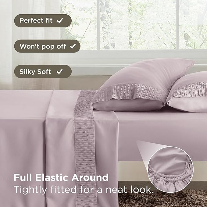 Bedsure Queen Sheet Set - 4 Pieces Soft Queen Size Sheets - Breathable & Cooling - Hotel Luxury - Easy Care Polyester Microfiber Bedding for Women, Men, Pink Mocha