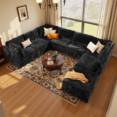 Large 8 Seat Modular Sectional Sofa with Ottoman Seat Corduroy Sleeper Sectional Sofa Bed Oversized Convertible Modular Couch for Living Room