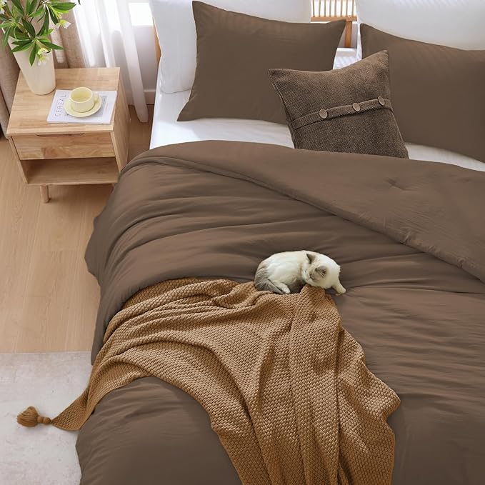 WRENSONGE King Size Comforter Set- 7 Pieces Soft Chocolate Brown Bed in a Bag King with Fitted Sheet, Flat Sheet, 2 Pillow Shams, and 2 Pillowcases-Warm King Bedding Set for All Season