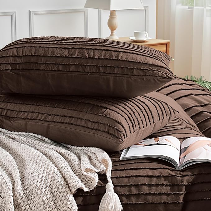 NEXHOME PRO Duvet Cover King Size, Blue 3 Pieces Boho Tufted Duvet Cover Set, Soft and Lightweight Microfiber Comforter Cover Set for All Season(Dark Brown,104 x 90)-No Comforter