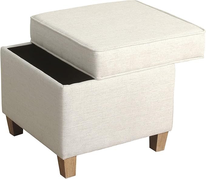 Homepop Home Decor | K7342-F2067 | Classic Square Storage Ottoman with Lift Off Lid | Ottoman with Storage for Living Room & Bedroom, Cream Woven