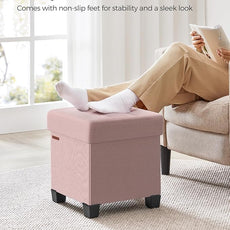 SONGMICS Storage Ottoman, Small Ottoman Foot Rest with Legs, 15 x 15 x 15.7 Inches Foot Stool, Load up to 660 lb, for Living Room, Bedroom, Dorm, Jelly Pink ULSF014P01