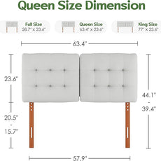 Upholstered Headboard Queen Size, Adjustable Height Queen Headboard Only from 39”to 44”with Durable Solid Wood Legs, Modern Button Diamond Fabric Bed Head Board with Width Adapters, Beige