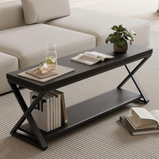 IBF Black Bench, Modern Entryway Bench for Bedroom, Wood Metal Storage Hallway Bench for Dining Living Room, Farmhouse Shoe Rack Indoor Accent Seating Bench for Foyer Entrance, Black Oak, 47 Inch Long