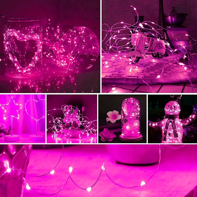 ZGWJ Fairy Lights Battery Operated, 50 Pack Twinkle String Lights 20 LED 7FT 3 Lighting Modes for Bedroom Decor, Easter, Halloween, Christmas, Party Indoor and Outdoor Decoration Pink