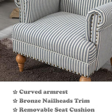 chairus Linen Accent Chair for Living Room Upholstered Mid Century Modern Single Sofa Chair with Solid Wood Legs Comfy Reading Chair Armchair for Bedroom/Office Room/Recption/Lounge, Blue Stripe