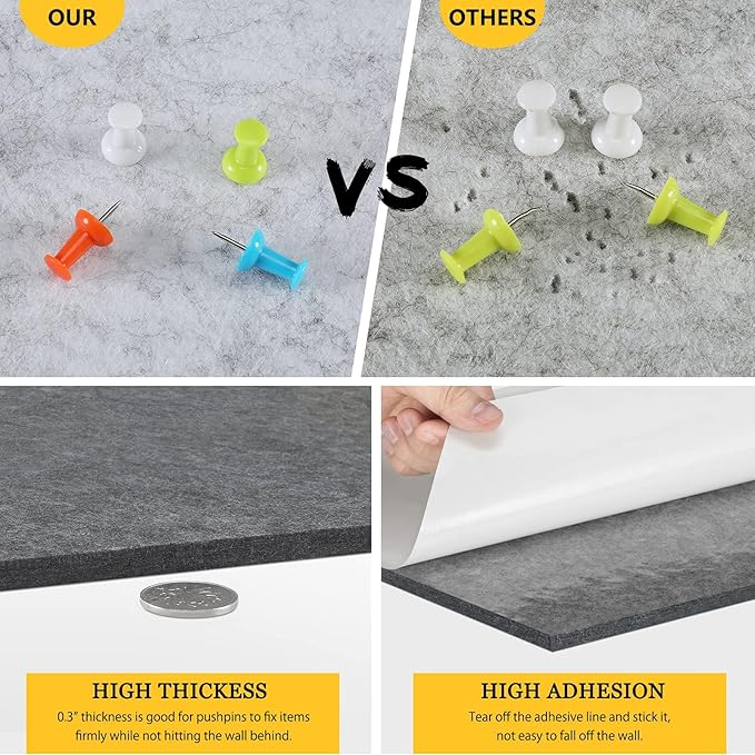 12" Large Bulletin Board with 30 Push Pins, Pack of 8 Hexagon Felt Pin Board Notice Boards for Home Office Kitchen, Felt Wall Tiles for Photos Memos