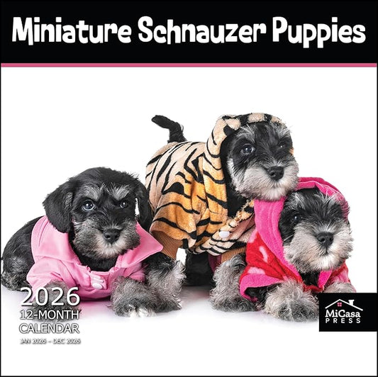 MICASA PRESS Miniature Schnauzer Puppies 2026 Wall Calendar 12 Month | 12" x 24" Open | Thick & Sturdy Paper | Holiday Gift | Cute Puppy Dog Calendar 2026