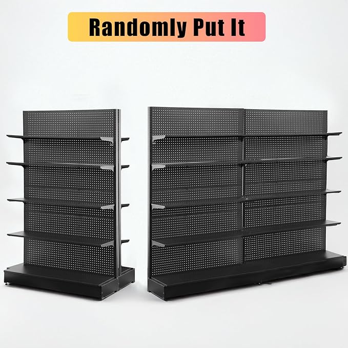 Eastern Tree Pegboard Display Stand, 4x6.5 Feet Gondola Retail Shelving Wall Display for Convenient Grocery Office Supply or Retail Stores, Standing Peg Board Display Rack with 30 Hooks, No 4 Shelves