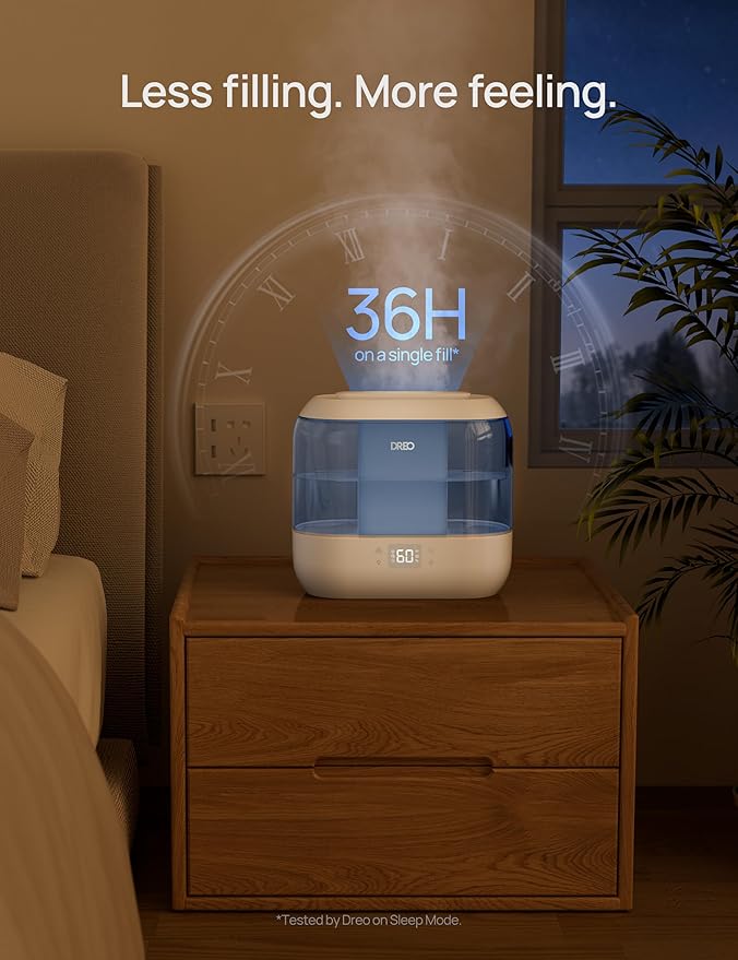 Dreo Humidifiers for Bedroom, Top Fill 4L Smart Cool Mist Humidifier with Oil Diffuser, Cartridge, Nightlight, 36H Runtime, Quiet Ultrasonic Humidifiers for Home, Baby Nursery, Plants, Office, HM311S
