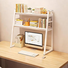 2-Tier Desktop Bookshelf, Wood Hutch Shelf Organizer, 29.9 x 12.6 x 35.4 inches, Study Room Storage Rack (White, 30 * 12 * 35in)