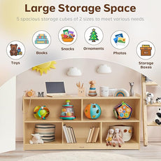 Toy Storage Organizer for Kids Room, Wooden Kids Bookshelf for Classroom, Cube Storage Organizer for Playroom, 5-Section Montessori Bookshelf & Toy Shelf for Nursery