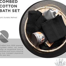 100% Cotton Bath Towel Set of 18-4 Bath Towels, 6 Hand Towels, 8 Wash Cloths, Sustainable, Soft, Highly Absorbent, Combed Cotton 18 Piece Set for Hotels, Spa, Bathroom, Dorm, Black