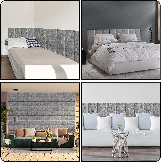 12 Piece Linen Fabric Peel and Stick Headboard, Upholstered Wall Mounted Headboard for Twin, 3D Anti-Collision Soundproof Self-Adhesive Wall Panel for Bedroom 23.62" x 9.84"