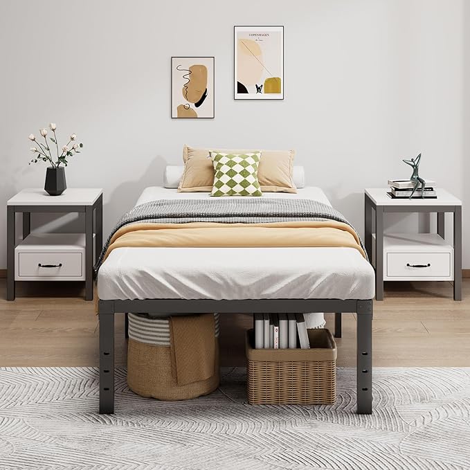 Metal Bed Frame Twin Size - 16 Inch Heavy-Duty Twin Platform Bed Frame No Box Spring Needed, Easy Assembly, Noise-Free, Sturdy Mattress Foundation, Underbed Storage Space