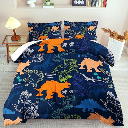 Blue Dinosaur Comforter Set Twin Boys,Cute Dinosaur Bedding Set Twin for Kids,Kawaii Dragon Comforter Blue Bedroom Decor,Cute Animal Bedding Kawaii Animal Quilt Boys