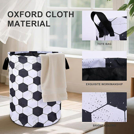 Football Laundry Basket Foldable Oxford Cloth Tote Bag Laundry Hamper Clothes Storage Bucket Organizer For Bathroom/Laundry Storage/Bedroom 19.6x15.7 Inch
