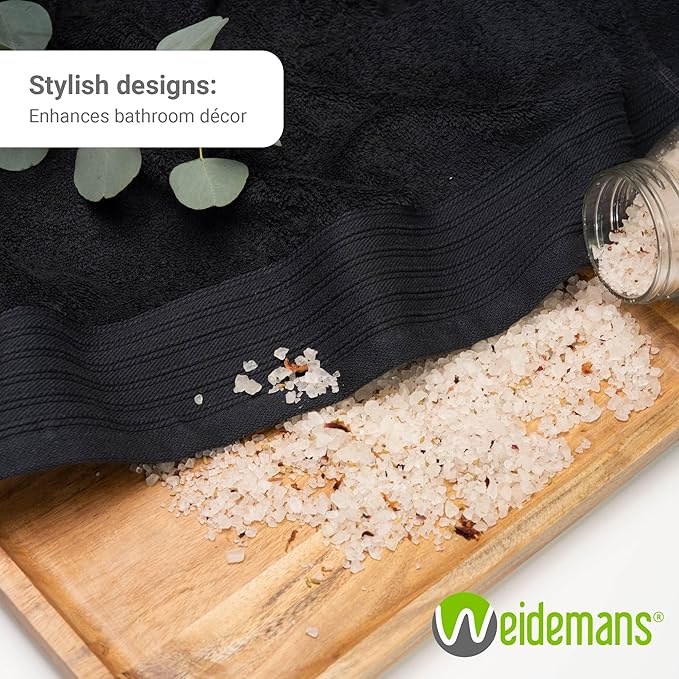 Premium 8 Pieces Towel Set Including 2 Bath Towels 30" x 56", 2 Hand Towels 18" x 30" and 4 Washcloths 13" x 13" - Color: Black & Petrol | Pure Cotton |Machine Washable high Absorbency