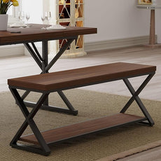 IBF Wood Entryway Bench Indoor, Industrial Wooden Metal Entry Shoe Storage Bench in Bedroom, Farmhouse Hallway Shoe Rack Bench Seating for Foyer Living Dining Room End of Bed, Walnut, 47 Inch