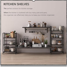 4NM No Assembly Folding Bookshelf Storage Shelves 3 Tiers Vintage Bookcase Standing Racks Study Organizer Home Office (Gray Black)