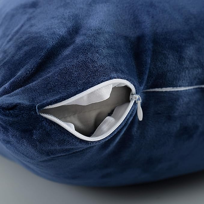 EVOLIVE Soft Micromink, Faux Fur, Faux Velvet Euro Sham Cover Pillowcase Replacement with Zipper Closure (26"x26" Euro Sham, Navy)