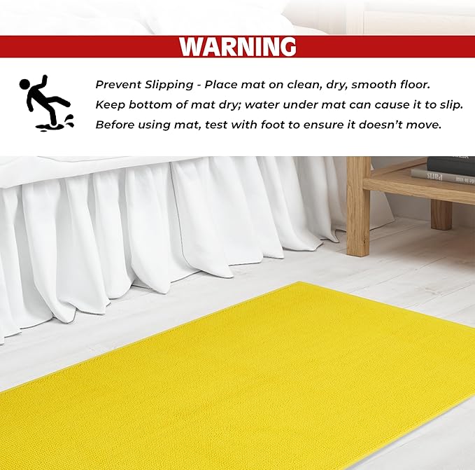 Cotton Paradise 100% Cotton Non Slip Bath Mats for Bathroom, 20x34 inch Soft Absorbent Quick Dry Machine Washable Floor Bath Mat, Yellow Bath Rug