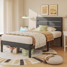 Twin Bed Frame with Headboard and Footboard, Metal Twin Bed Frame with Under Bed Storage, All-Metal Support System, No Box Spring Needed, Easy Assembly,Rustic Grey