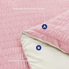 HYMOKEGE Pink/Ivory Twin Comforter Set Seersucker 5 Pieces, All Season Luxury Bed in a Bag for Bedroom, Bedding Set with Comforter, Sheets, Pillowcase & Sham