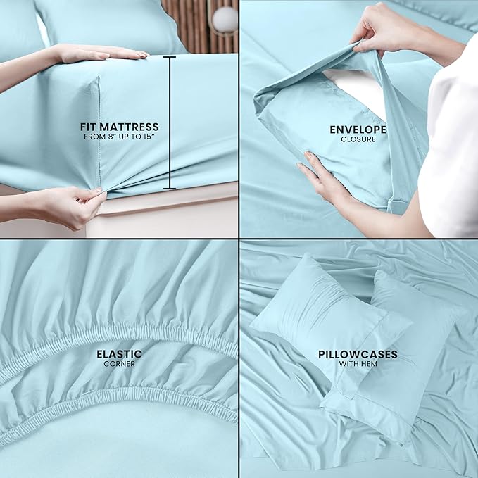Utopia Bedding King Sheet Set – 4 Piece Bed Sheets for King Size Bed, Soft and Breathable Microfiber, Includes 1 Fitted Sheet, 1 Flat Sheet and 2 Pillowcases (Ice Blue)