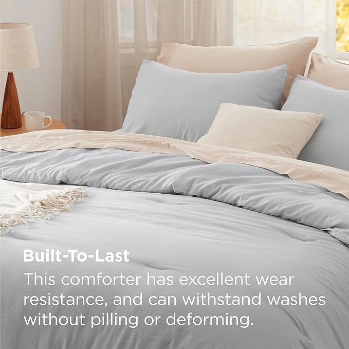 Bedsure California King Comforter Set, Light Grey Soft Prewashed Bedding for All Seasons, 3 Pieces GentleSoft™ Down Alternative Bed Set, 1 Lightweight Comforter (104"x96") and 2 Pillowcases (20"x36")