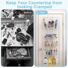 5-Tier Over The Door Organizer Bathroom Shelves Hair Tool Organizer - Hair Dryer Holder Adjustable Height, DIY Bathroom Storage Shelf Wall Mounted Behind The Door Storage