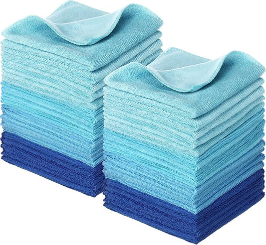 Newwiee 40 Pcs Wash Cloth Bulk Cotton Bath Hand Face Washcloths Soft Quick Drying Towel for Women Bathroom Washing Body Viscose Fiber Multipurpose Fingertip Rags(12 x 12 Inch,Blue Series)