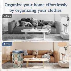 Cute Paw Print Laundry Basket,Foldable Oxford Cloth Vintage Laundry Hamper With Handle, 20.8