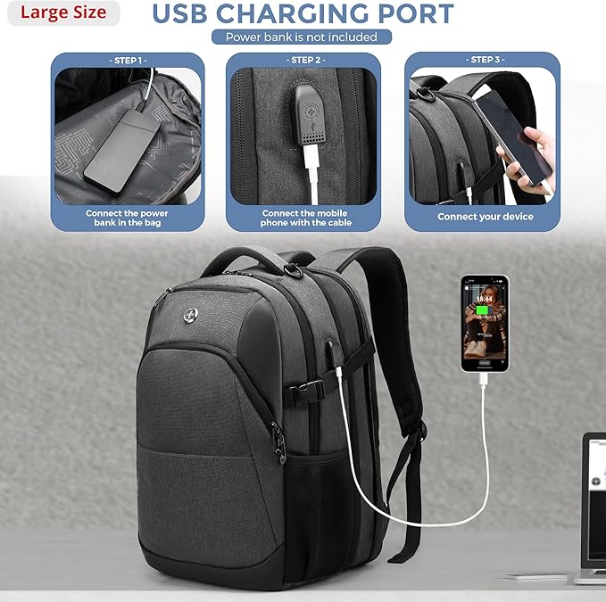 Swissdigital Design Travel Laptop Backpack for Men and Women, 35L Expandable Large College Backpack with USB Charging Port for Fits 17 Inch Notebook, Grey | SD1671-02