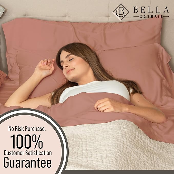 Bella Coterie Luxury Bamboo Viscose Queen Size Sheet Set | 100% Organically Grown | Ultra Soft | Cooling for Hot Sleepers | 18" Deep Pocket [Raisin] BC