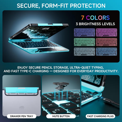 Transparent Keyboard Case for iPad 11” (10th & 11th Gen) – 360° Rotating, Backlit, Trackpad