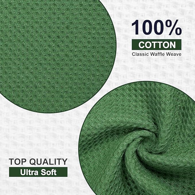Homaxy Kitchen Towels and Dishcloths Set, 12 x 12 and 13 x 28 Inches, Set of 8 100% Cotton Waffle Weave Kitchen Towels, Super Soft and Absorbent Dish Cloths, Grass Green