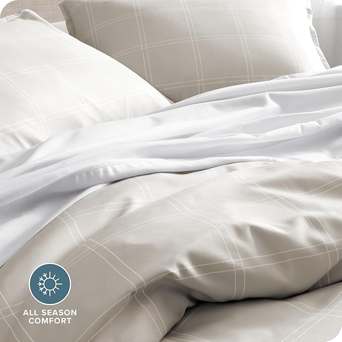 Bare Home Bedding Duvet Cover King Size - Premium 1800 Super Soft Collection - Lightweight, Cooling - Soft Breathable Bedding Duvet Cover (King, Modern Plaid - Stone/White)
