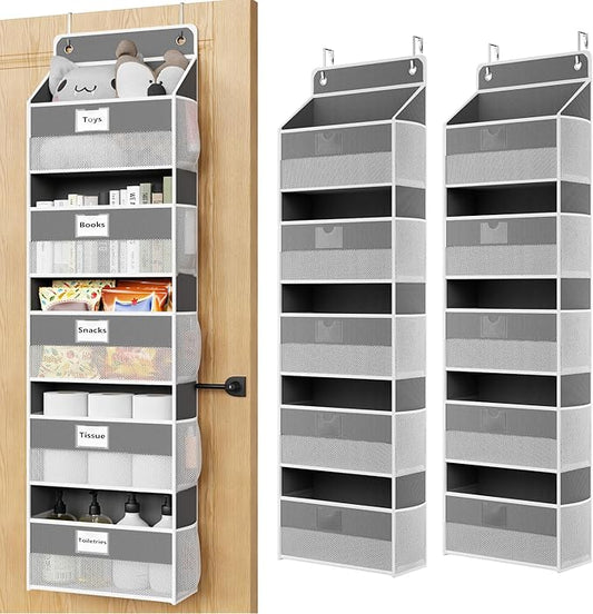 Over The Door Organizer Hanging, 2 Pack 5 Shelf Behind The Doors Storage, Pantry Door Organizer, Closet Organizers for Bedroom and Nursery (Dark Grey)