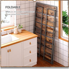 4NM No Assembly Extra Wide 5 Tiers Folding Bookshelf Storage Shelves Vintage Bookcase Standing Racks Study Organizer Home Office (Rustic Brown Black)