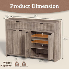 Fluted Sideboard Buffet Cabinet with Storage Drawers, 55