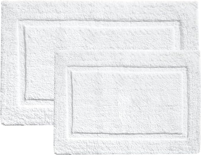 voyzz home Set of 2, Cotton Bathroom Bath Mat Rug White, 20"x32" & 17" x24 INCH Extra Soft, Non-Slip, Super Water Absorbent and Machine Washable for Bathroom, Floor, Tub & Shower
