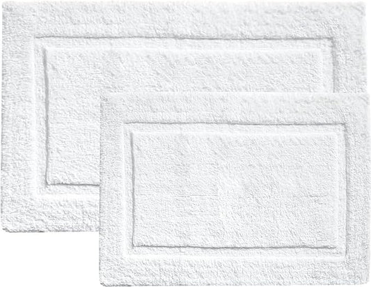 voyzz home Set of 2, Cotton Bathroom Bath Mat Rug White, 20"x32" & 17" x24 INCH Extra Soft, Non-Slip, Super Water Absorbent and Machine Washable for Bathroom, Floor, Tub & Shower