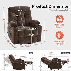 MCombo Power Lift Recliner Chair with Extended Footrest for Elderly People, Fabric 7281 (Brown, Small)