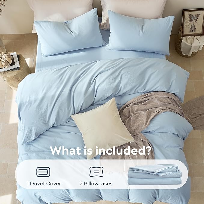 JELLYMONI Duvet Cover Full Size - 100% Washed Cotton Comforter Cover with Linen-Like Texture, Breathable & Soft Bedding for Modern Home, Guest Room and Everyday Use,1 Duvet Cover & 2 Pillowcases